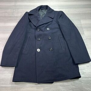 VINTAGE Pembroke Pea Coat Mens 40 Blue Wool Melton Navy USN Military 70s